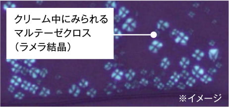 クリーム中にみられるマルテーゼクロス(ラメラ結晶)